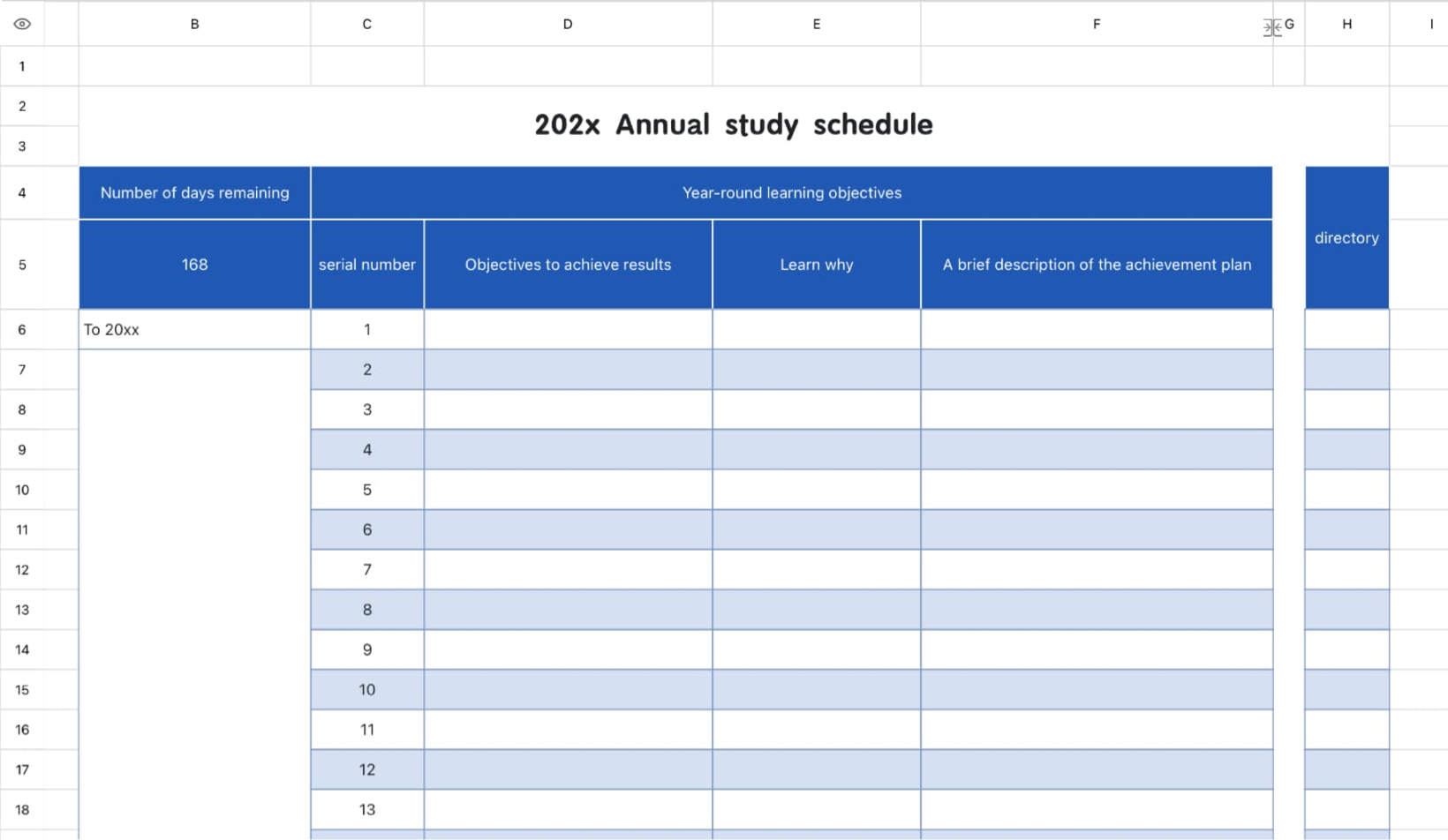 Annual study schedule